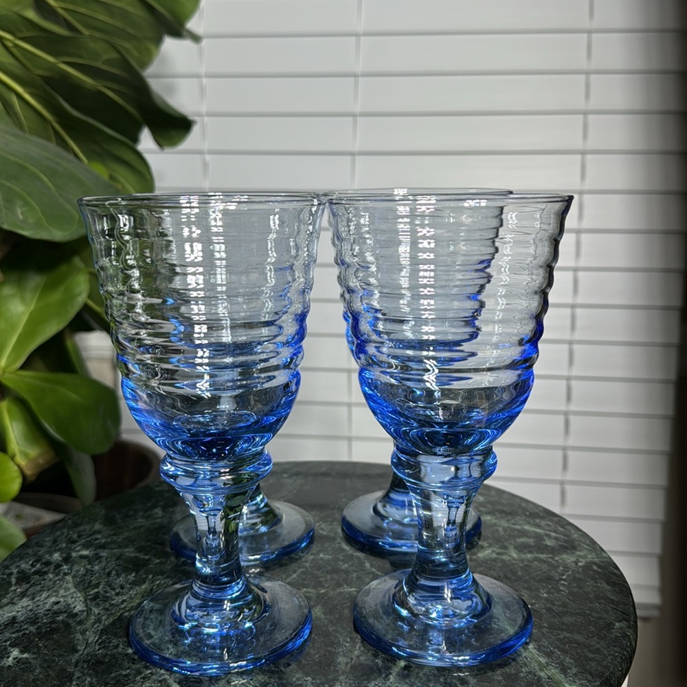 Set of 4 Vintage Sirrus Blue Water Goblets By Libbey Heavy Glasses - Picture 8 of 8